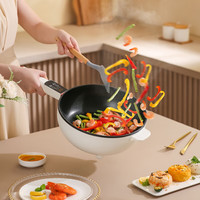 荣事达（Royalstar）多功能家用电器蒸煮煎肉电炒锅一体式火锅DCG03J皇冠锅具 3.5L单锅电脑款 米白色