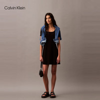 Calvin KleinJeans25春夏女士气质方领ck辣妹正肩纯棉罗纹针织连衣裙47AB007