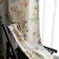 扎诺哇新中式花鸟窗帘半遮光美式乡村田园风卧室书房客厅真丝绸缎窗帘 鸟语花香（布） 每米/80布帘四爪钩  米