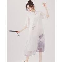 连衣裙女夏新中式国风立领盘扣改良汉服旗袍连衣裙子