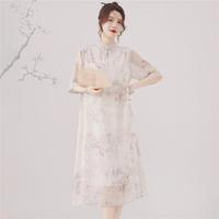 【新中式改良旗袍】连衣裙女夏复古碎花立领盘扣裙子
