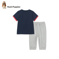 暇步士（Hush Puppies）童装儿童男女童夏季时尚休闲经典款儿童短袖套装 藏蓝B 130