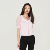 【福利特卖款】夏季休闲方领泡泡袖短袖针织衫女