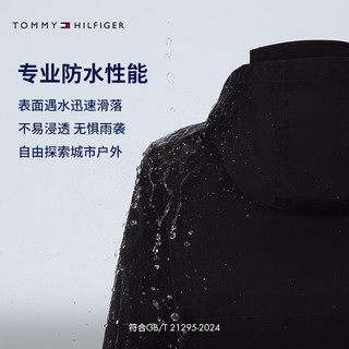 TOMMY HILFIGER【轻舒适防水】女装户外抽绳收腰可收纳连帽立领夹克76J5246 黑色BDS XS （：80-100斤）