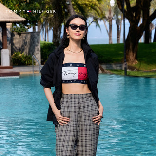 TOMMY HILFIGER【轻舒适防水】女装户外抽绳收腰可收纳连帽立领夹克76J5246 黑色BDS XS （：80-100斤）