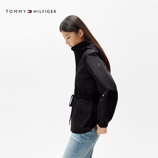 TOMMY HILFIGER【轻舒适防水】女装户外抽绳收腰可收纳连帽立领夹克76J5246 黑色BDS M （：115-125斤）