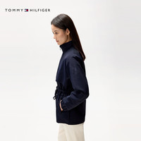 TOMMY HILFIGER【轻舒适防水】女装户外抽绳收腰可收纳连帽立领夹克76J5246 藏青色FAP L (:125-135斤)