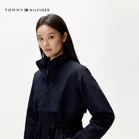 TOMMY HILFIGER【轻舒适防水】女装户外抽绳收腰可收纳连帽立领夹克76J5246 藏青色FAP S (:100-115斤)