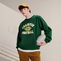 【王俊凯同款】Champion冠军加绒卫衣女春秋简约圆领保暖 深绿色 S