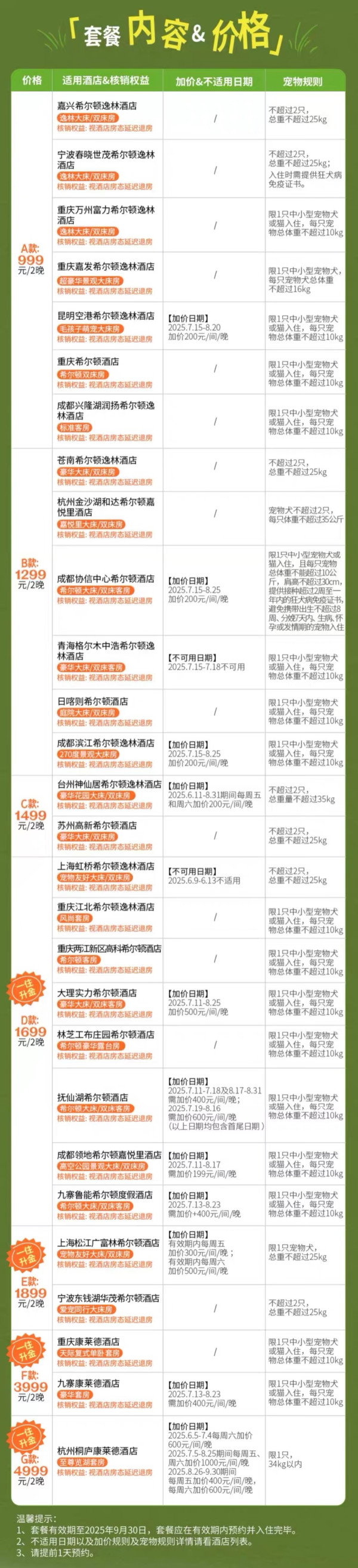宠物友好 部分酒店全程不加价！希尔顿江浙沪川渝28店2晚可拆通兑（ 含双早+视房态延迟退房+部分享一住升金）