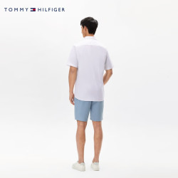 TOMMY HILFIGER 夏季男装牛津纺商务休闲正装纯色小绣标短袖衬衣衬衫男外套33810 白色YBR L （：150-165斤）