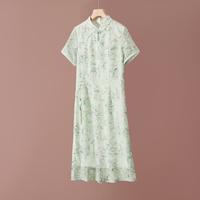 【新中式】夏季款优雅印花修身立领改良旗袍连衣裙女