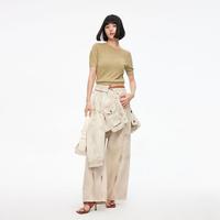 【休闲百搭】秋季螺纹纯色圆领短袖针织衫女