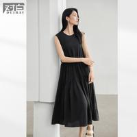 2025夏装设计感拼接女式无袖连衣裙圆领收腰显瘦长裙子