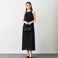 女式夏季小众设计挂脖褶皱连衣裙