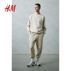 H&M 男装卫衣美式美拉德长袖1116080 浅米色 180/124 XXL