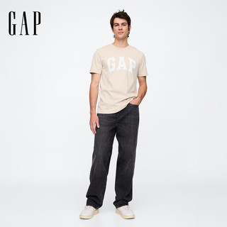 Gap男女装2025春季纯棉印花logo圆领修身短袖T恤美版856659 驼色 XS 美码 S亚洲码175/88A