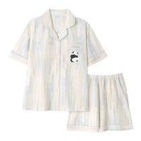 猫人 MiiOW睡衣女夏季2025年新款带胸垫冰丝女士可外穿夏天家居服短袖套装 彩蓝条纹熊猫【两件套带胸垫】 M 身高155-160cm/体重约80-95斤