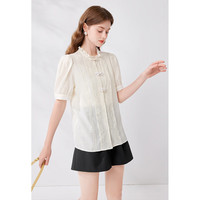 秋水伊人设计感新中式衬衫2024夏女国风改良蕾丝宫廷风上衣 米白 S