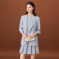 【休闲西装两件套】2025春两粒扣西服百褶背心连衣裙套装