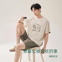 安之伴 夏季男士睡衣纯棉圆领短袖短裤家居服套装