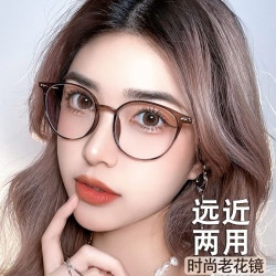 镜谚 远近两用老花镜女士可戴着走路开车自动变焦智能老花眼镜品牌高档 远中近三用100度 (建议45-49岁)