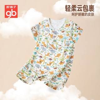 好孩子25年婴儿短袖连体衣 母婴A类连身衣 3A抗菌夏季空调服2件装 绿色-短袖款 66cm