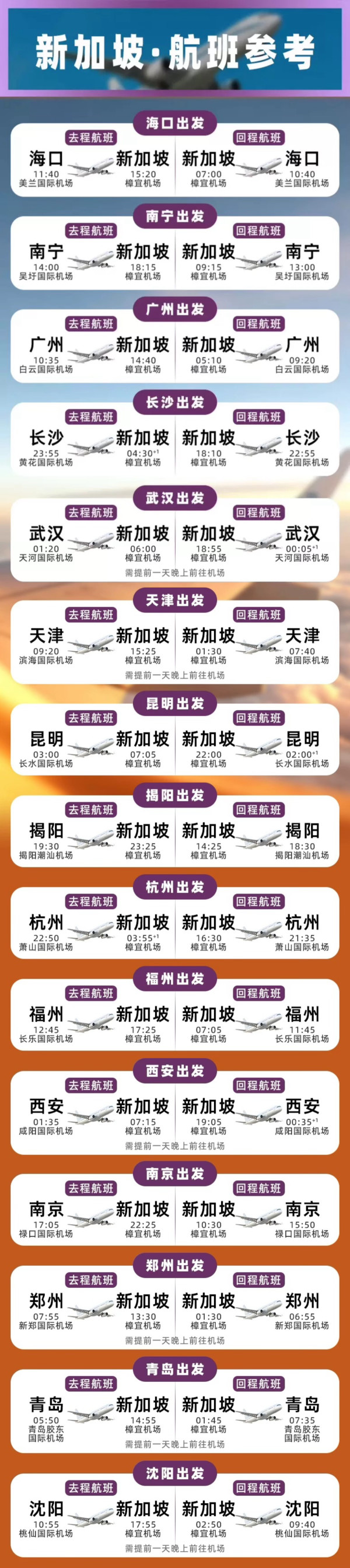 海口/广州/长沙/西安/杭州等!全国15城直飞新加坡3-7天含税往返机票+1晚市区酒店旅游套餐