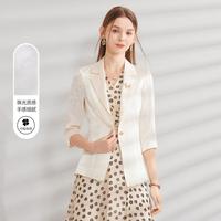 经典故事 时尚高级感缎面七分袖西装外套女春秋季通勤一粒扣西服