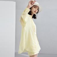 【时尚休闲空调衫两件套】夏装凉感宽松衬衫女气质短裤两件套装