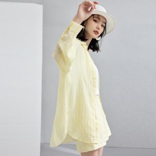 【时尚休闲空调衫两件套】夏装凉感宽松衬衫女气质短裤两件套装