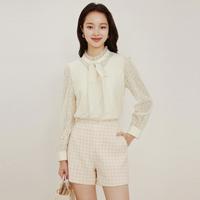 春秋时尚半高领减龄设计蕾丝优雅时尚气质长袖T恤通勤衬衫女