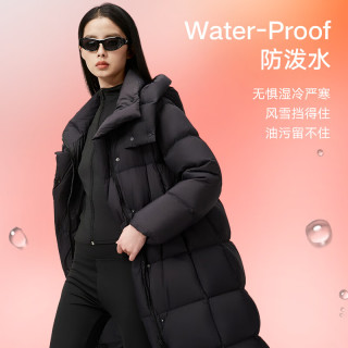 美力城 长款羽绒服女装90%鹅绒过膝外套时尚连帽城市户外休闲运动风 灰色 M