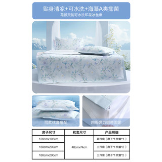 水星家纺凉席冰丝席可水洗凉感夏季软凉席可折叠居家凉席套装A类抗菌 【可水洗海洋丝】花颜灵韵- 195cm*120cm