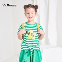 Viciusss男女童卡通印花T恤夏休闲打底衫连衣裙 浅绿色不规则裙子