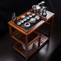 汇享花梨木茶车可移动带轮阳台小茶桌实木茶台茶盘功夫泡茶桌红木 花梨茶禅一味茶车 龙珠哥窑
