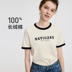 navigare 纳维凯尔 意大利小帆船 春夏撞色字母拼接上衣女士圆领T恤