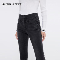 MISS SIXTY牛仔裤女三环高腰复古黑灰修身显瘦铅笔裤 黑灰 26