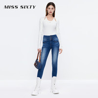 MISS SIXTY磨毛牛仔裤女三环高腰弹力修身小脚铅笔裤 中蓝 30