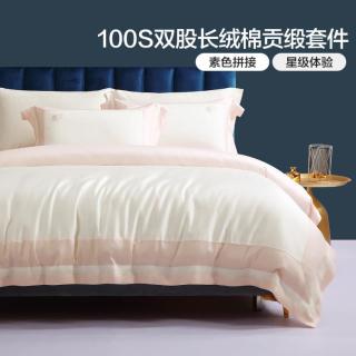 100支双股长绒棉贡缎全棉四件套简约绣花轻奢风居家套件