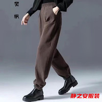 玛菲萱工装裤女小个子秋冬军绿色工装女新款外穿束脚运动裤休闲哈伦长裤 咖色【加绒加厚款】 2XL 建议145-160斤