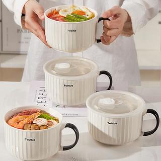 2个陶瓷饭盒可微波炉加热便当盒密封保鲜饭碗带盖圆形