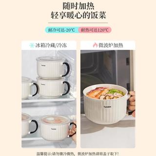 2个陶瓷饭盒可微波炉加热便当盒密封保鲜饭碗带盖圆形