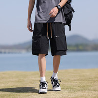 俞兆林运动裤短裤男裤子夏季多口袋工装裤休闲中裤大码短裤五分裤男 黑色 M (95-110斤)