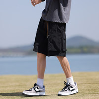 俞兆林运动裤短裤男裤子夏季多口袋工装裤休闲中裤大码短裤五分裤男 黑色 4XL (180-190斤)