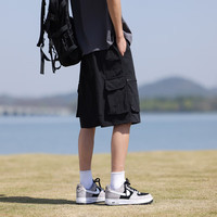 俞兆林运动裤短裤男裤子夏季多口袋工装裤休闲中裤大码短裤五分裤男 黑色 2XL (140-160斤)