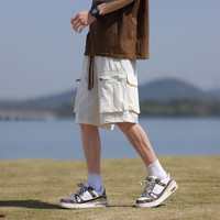 俞兆林运动裤短裤男裤子夏季多口袋工装裤休闲中裤大码短裤五分裤男 米白 3XL (160-180斤)
