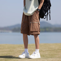 俞兆林运动裤短裤男裤子夏季多口袋工装裤休闲中裤大码短裤五分裤男 棕色 L (110-130斤)