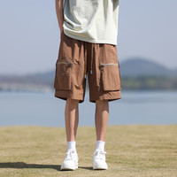 俞兆林运动裤短裤男裤子夏季多口袋工装裤休闲中裤大码短裤五分裤男 棕色 4XL (180-190斤)