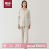 MUJI 無印良品 无印良品（MUJI）女式 无侧缝双层纱织 睡衣 家居服套装  淡黄色条纹 M
